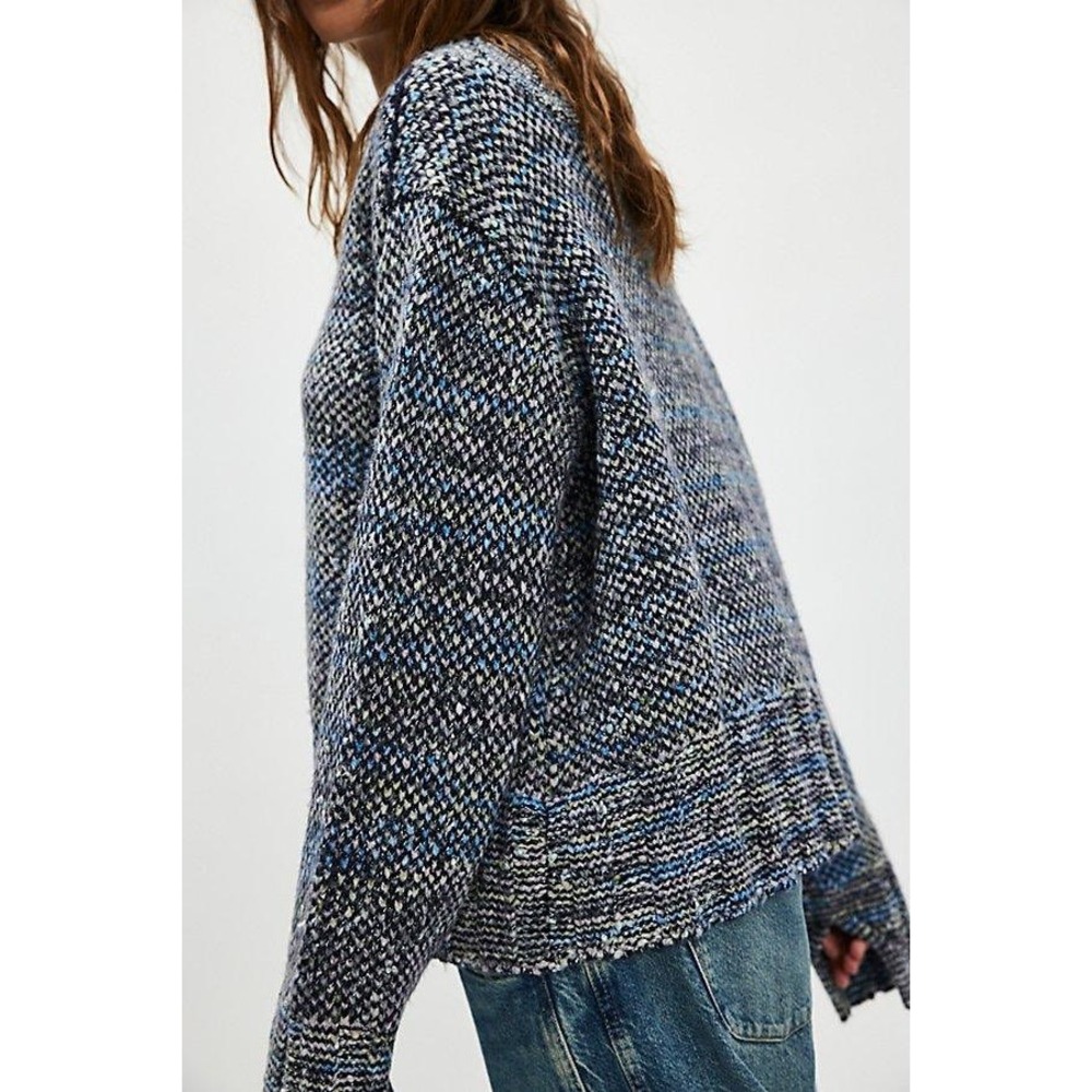 Free People Cotton Candy‎ Textured Knit Sweater Pullover Blue Oversized Small